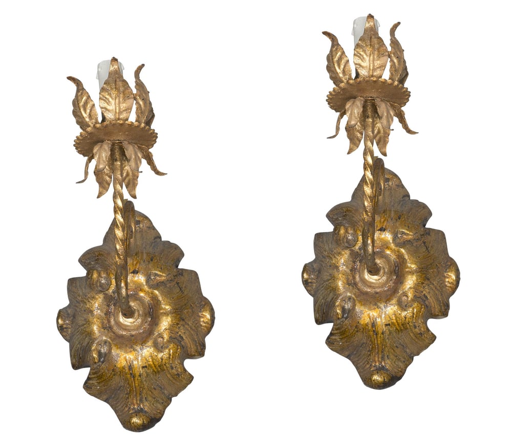 Image of A pair of late 19th century Italian gilt wood and iron Wall Sconces