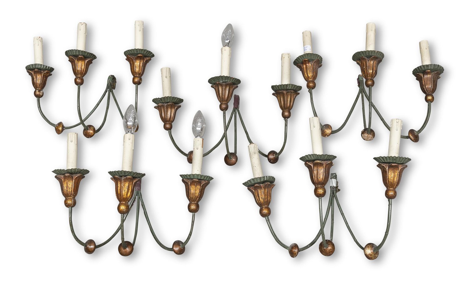 Image of A Group of Five 19th century 3-light antique European Wall Sconces