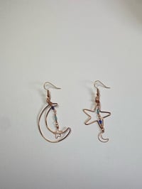 Image 3 of Asymmetrical moon and star earrings