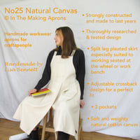Image 2 of Split Leg Pleated Pinafore Apron with Adjustable Crossback Straps. No25 Undyed Canvas