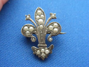 Victorian 1860s Fleur de Lis Brooch Silver Seed pearls 