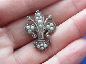Victorian 1860s Fleur de Lis Brooch Silver Seed pearls 