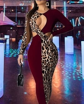 Image of Cutout Patchwork Bodycon Dress 