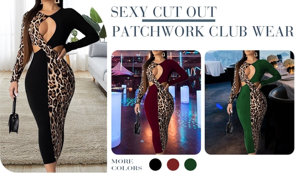 Image of Cutout Patchwork Bodycon Dress 