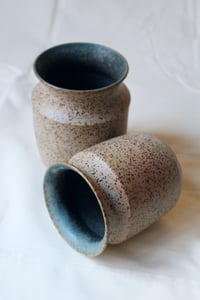 Image 3 of Pair of Speckled Teal Vases