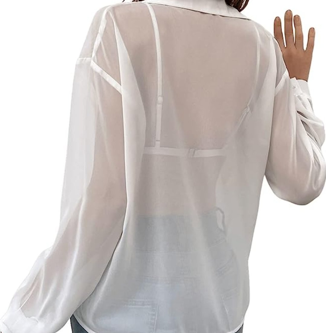 Image of See Through Medium Collar Blouse