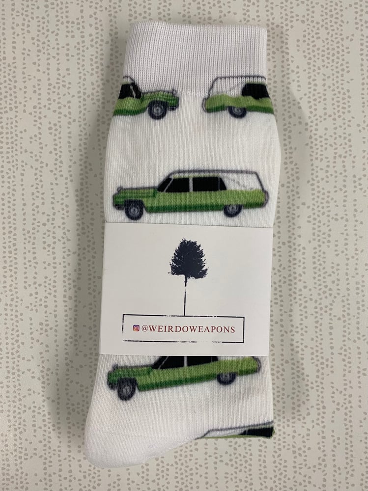 Image of Six Feet Under - Green Hearse SOCKS (Claire Fisher Tribute!)