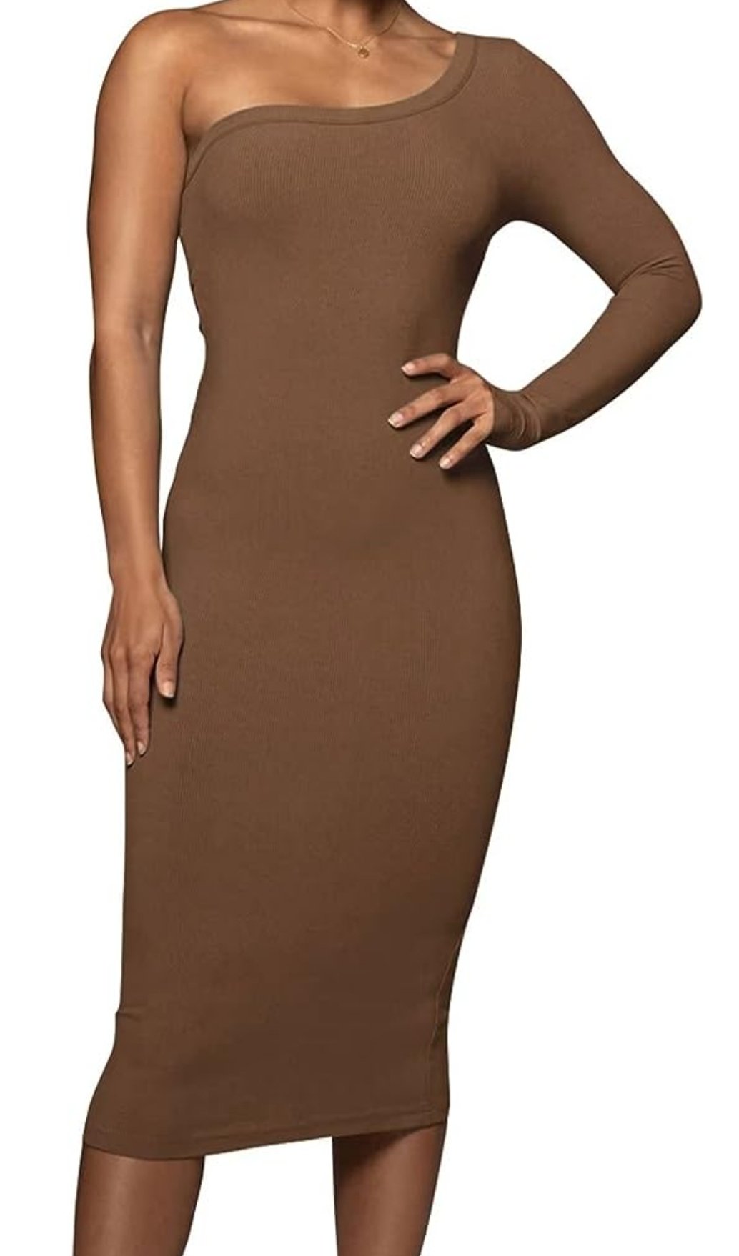 Image of Sexy One Shoulder Long Sleeve Ribbed Dress