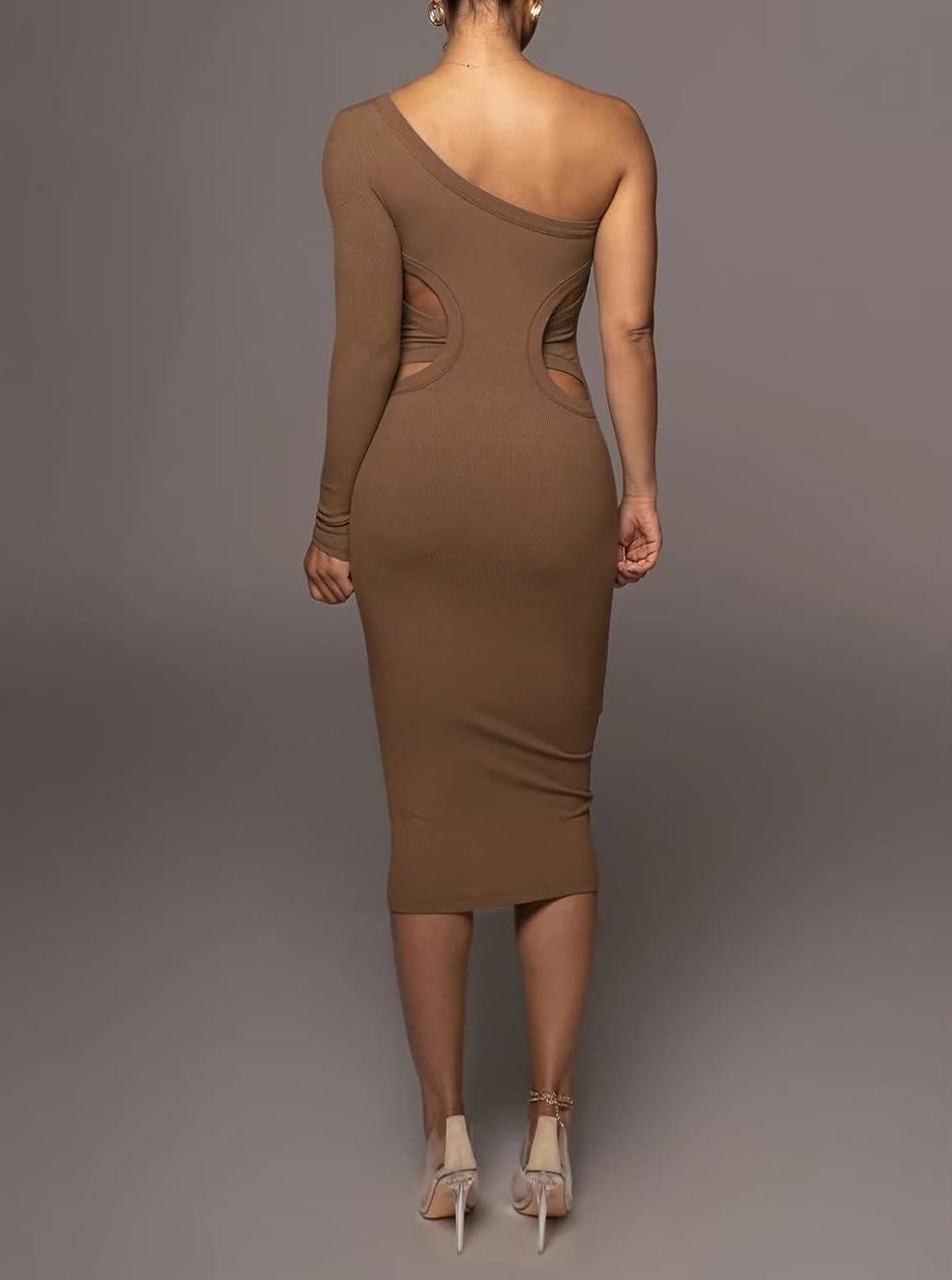 Image of Sexy One Shoulder Long Sleeve Ribbed Dress