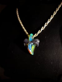 Image 1 of Dot stacked & silver fumed shark tooth pendant.