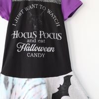 Image 2 of meow hocus pocus black cat halloween 8/10 short sleeve courtneycourtney twirly dress purple batty