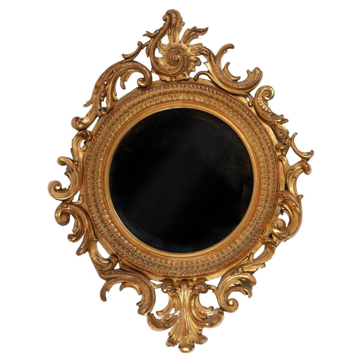 Image of 19th century French Empire Style Circular Mirror set in an elegant Giltwood and Stucco Frame