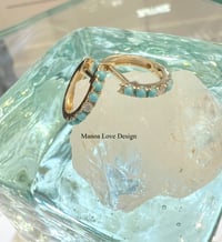 14K solid gold Diamond & Turquoise hoop earrings