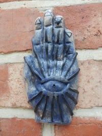 Image 1 of Cobalt ALL SEEING HAND CERAMIC WALL ART JOSS STICK HOLDER