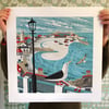 St Ives Harbour Gulls Print