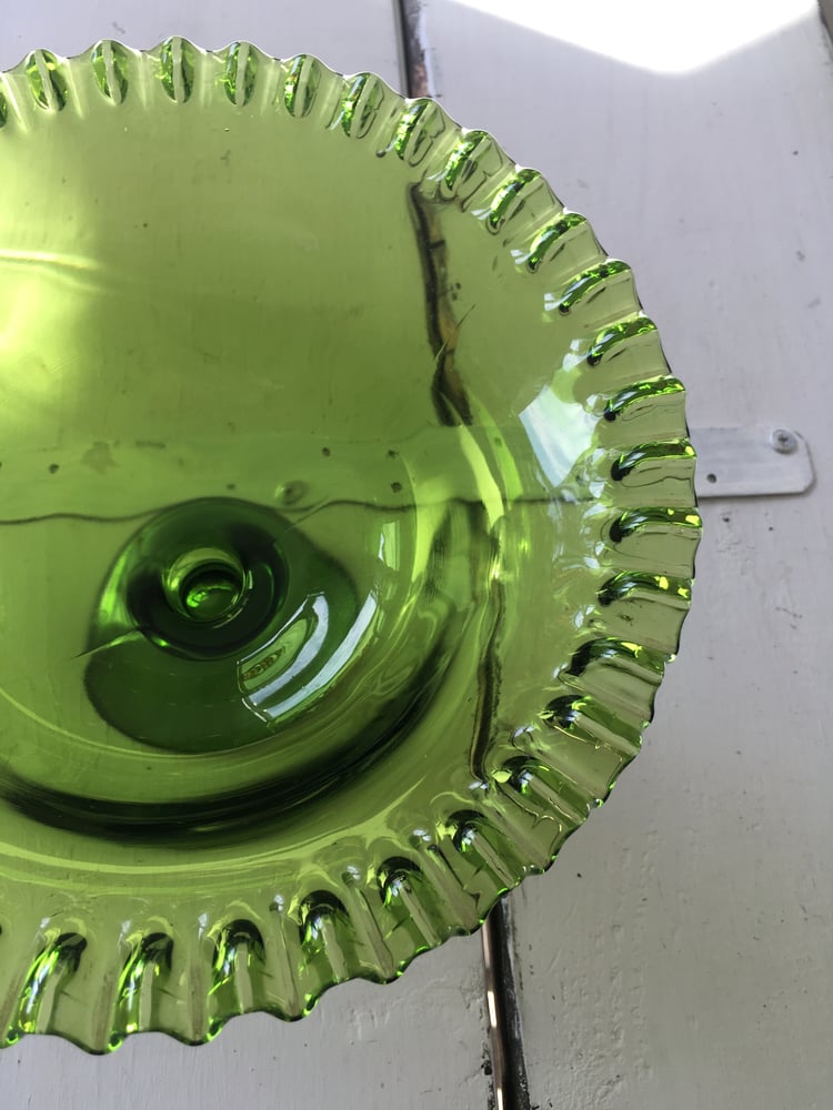 Image of Vintage Green Glass Pedestal Bowl