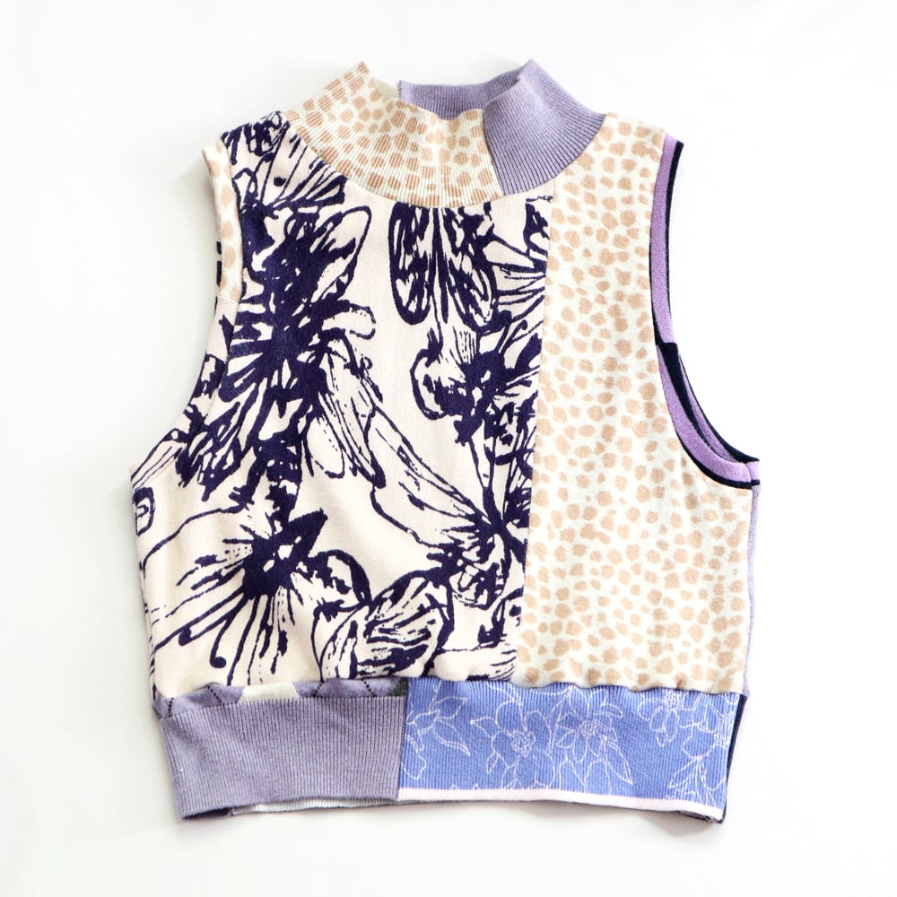 Image of purple lightweight patchwork turtleneck adult m/l courtneycourtney top cropped sweater vest tank