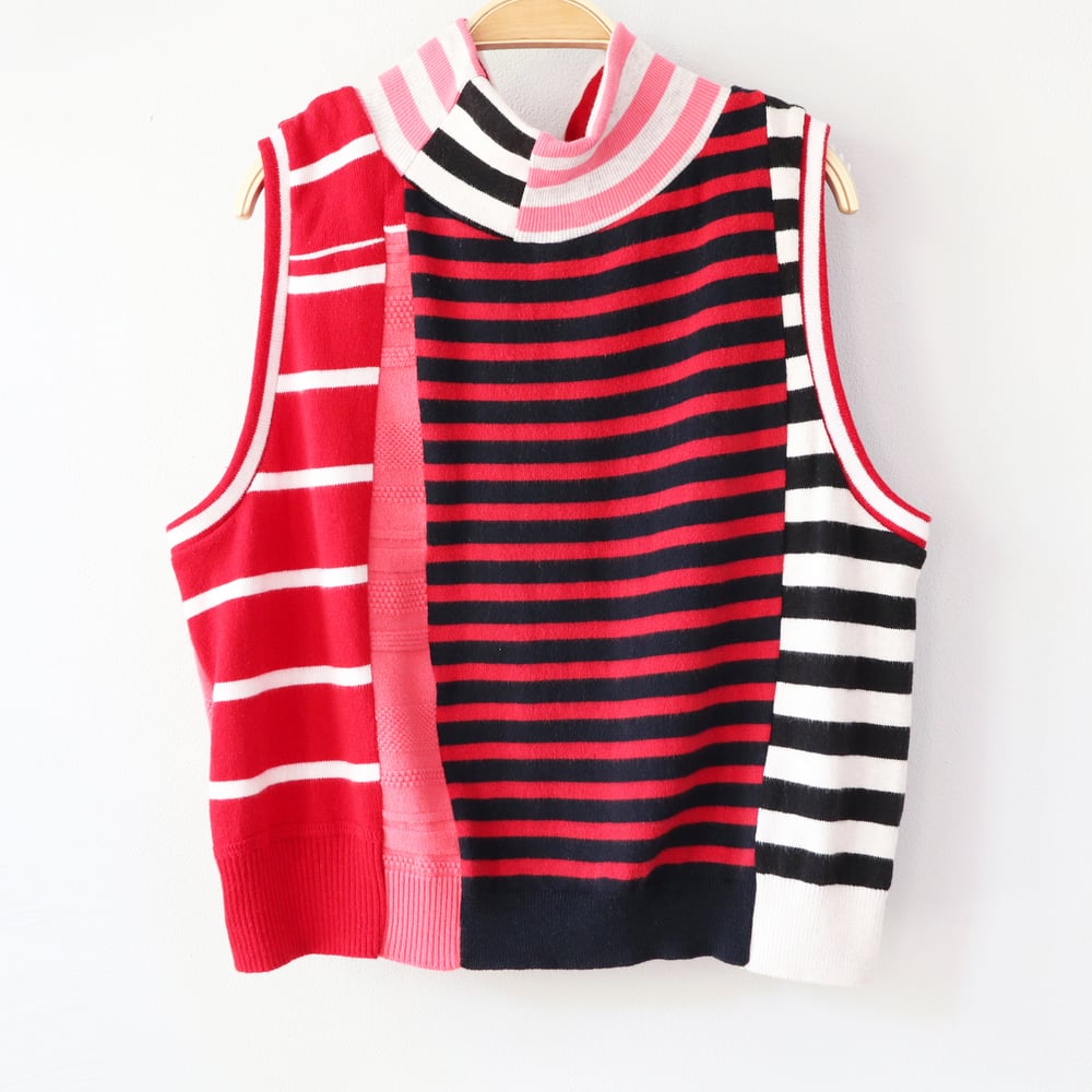 Image of superstripe red patchwork turtleneck adult L large courtneycourtney top cropped sweater vest tank