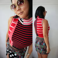Image 2 of superstripe red patchwork turtleneck adult L large courtneycourtney top cropped sweater vest tank