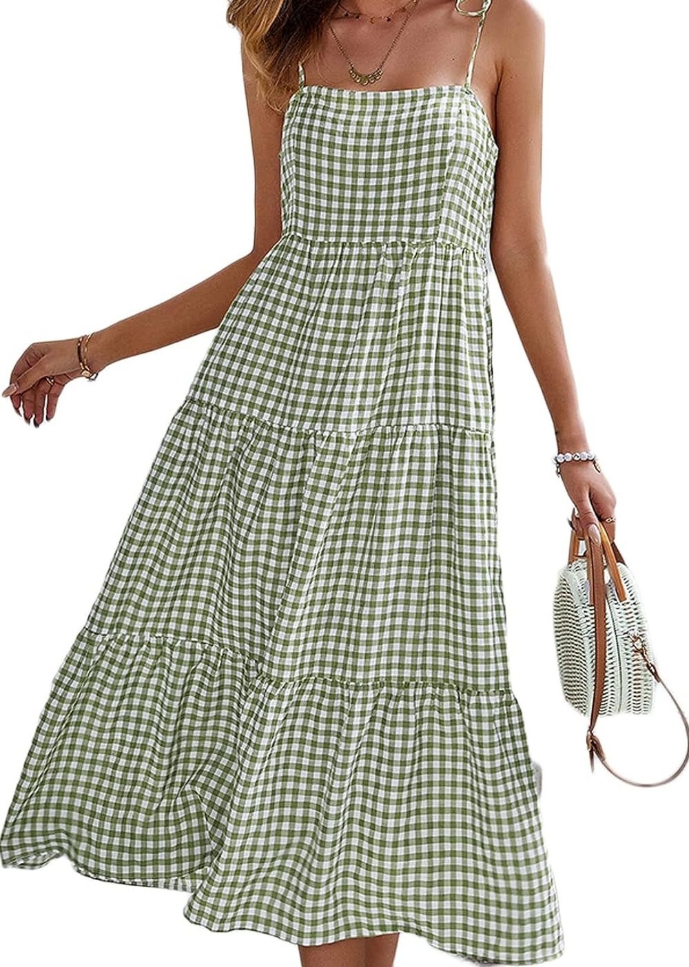 Image of Medium Women Boho Solid Strap Dress