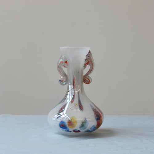 Image of Vintage Italian iridescent art glass handled vase 