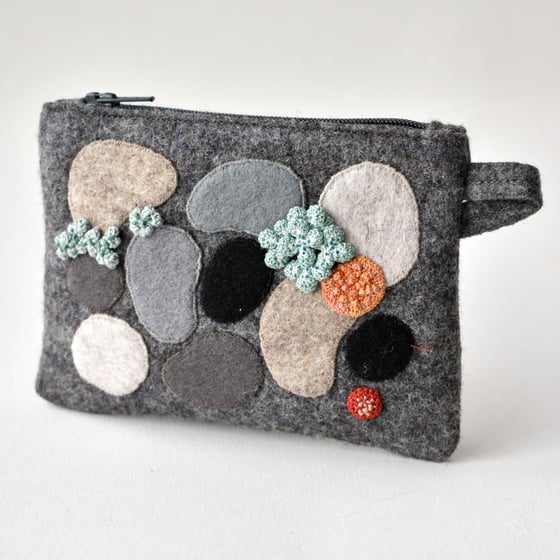 Image of Small felt purse with crochet lichens 