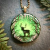 Stag in Enchanted Floral Forest Pendant