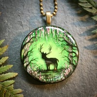 Image 1 of Stag in Enchanted Floral Forest Pendant