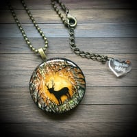 Image 3 of Stag in Autumn Forest Resin Pendant