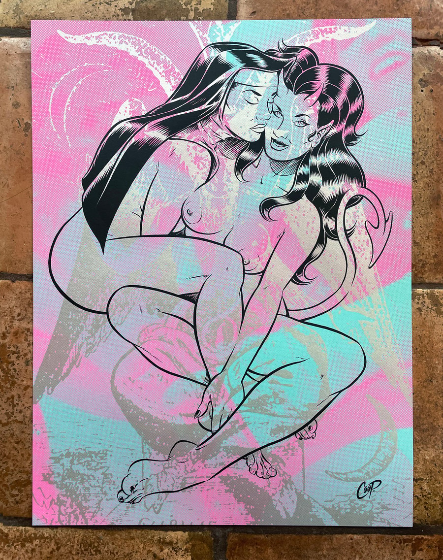 Image of DEVIL GIRL AND NUN Silkscreen Print