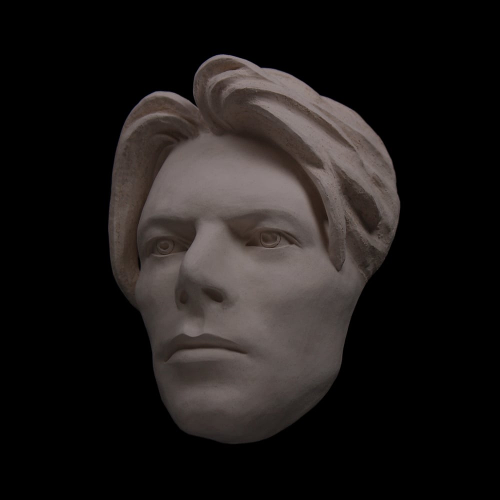 'The Man Who Fell To Earth' White Clay Face Sculpture