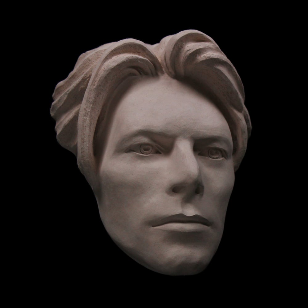 'The Man Who Fell To Earth' White Clay Face Sculpture