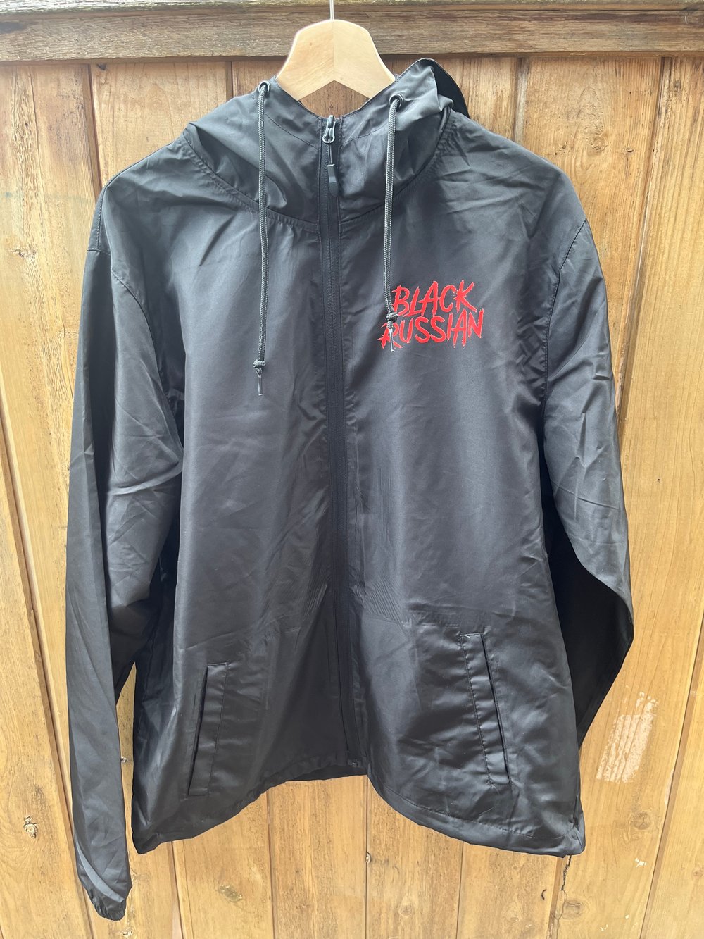 Full Zip Black Hooded Windbreaker - RED Splatter 