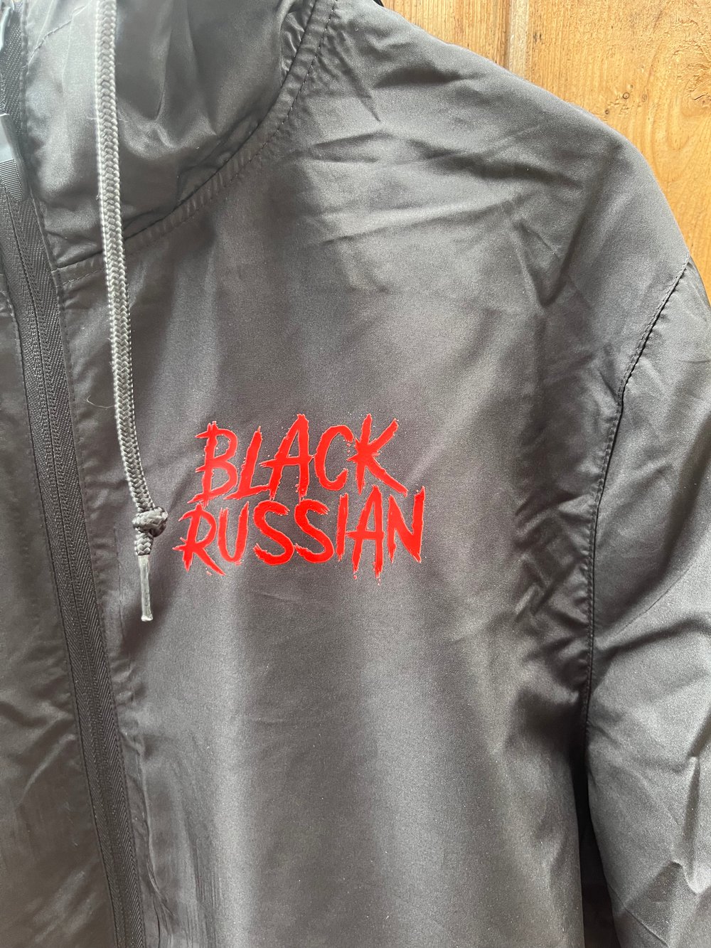 Full Zip Black Hooded Windbreaker - RED Splatter 