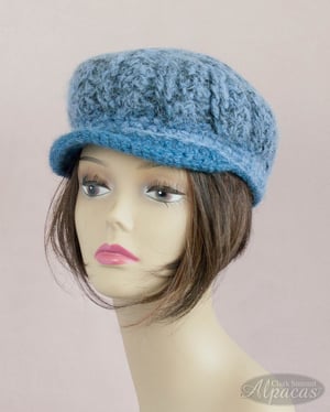 Alpaca Wool Visor Hat Blues - Llama Lovers Crocheted Hat - Semi Felted for Year Round Comfort