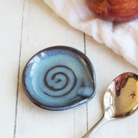 Image 1 of Rustic Small Swirly Blue Spoon Rest, Handcrafted Pottery Made in USA
