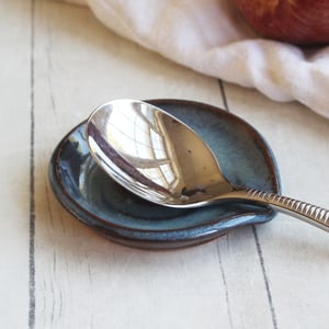 Image of Rustic Small Swirly Blue Spoon Rest, Handcrafted Pottery Made in USA