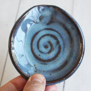 Image of Rustic Small Swirly Blue Spoon Rest, Handcrafted Pottery Made in USA