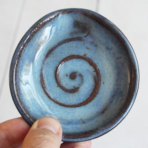 Image of Rustic Small Swirly Blue Spoon Rest, Handcrafted Pottery Made in USA