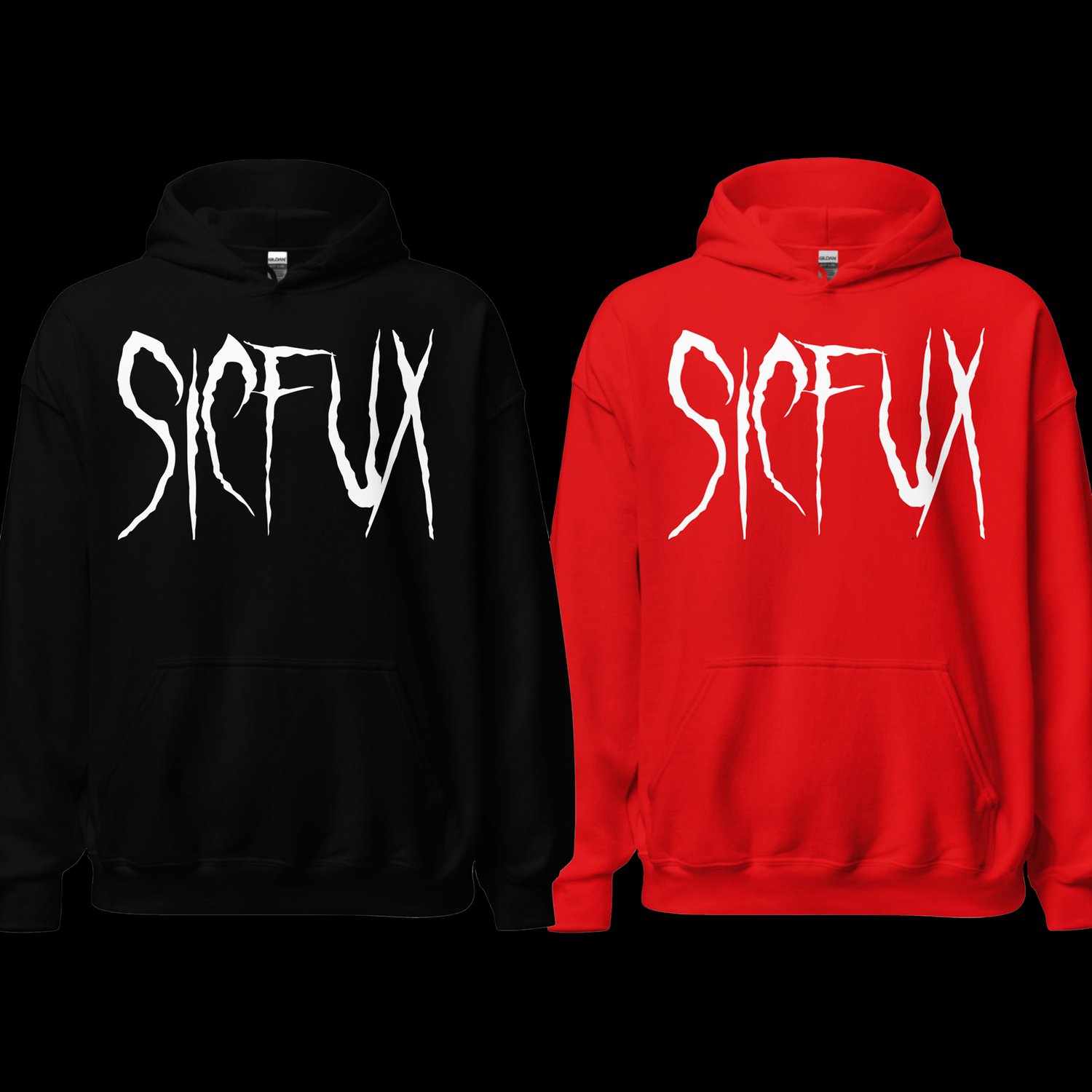 Image of Sicfux Death White on Black or Red Hoodie