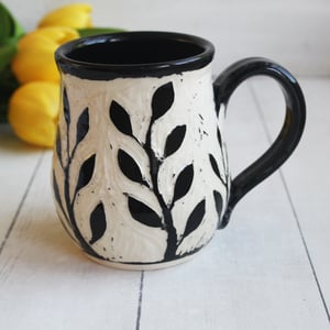 Image of Sgraffito Garden Mug, Hand Carved Botanical Design Specialty Art Mug, Made in USA
