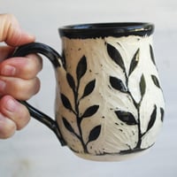 Image 5 of Sgraffito Garden Mug, Hand Carved Botanical Design Specialty Art Mug, Made in USA