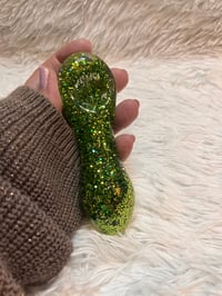 Image 5 of 420 Green Freezable Glitter Glass Pipe  