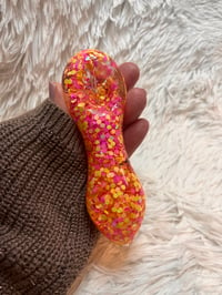 Image 1 of  Pink And Yellow Freezable Glitter Glass Pipe   Color Changing Pipe