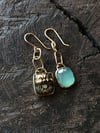 Mismatched Czech Art Deco Lion and Chalcedony Earrings 