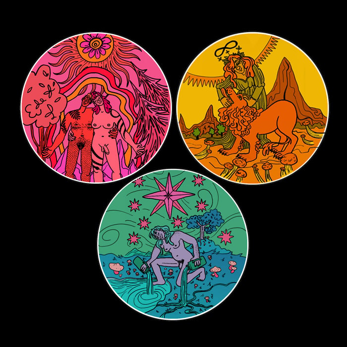 Image of Strength, The Lovers, The Star Queer Tarot Pins