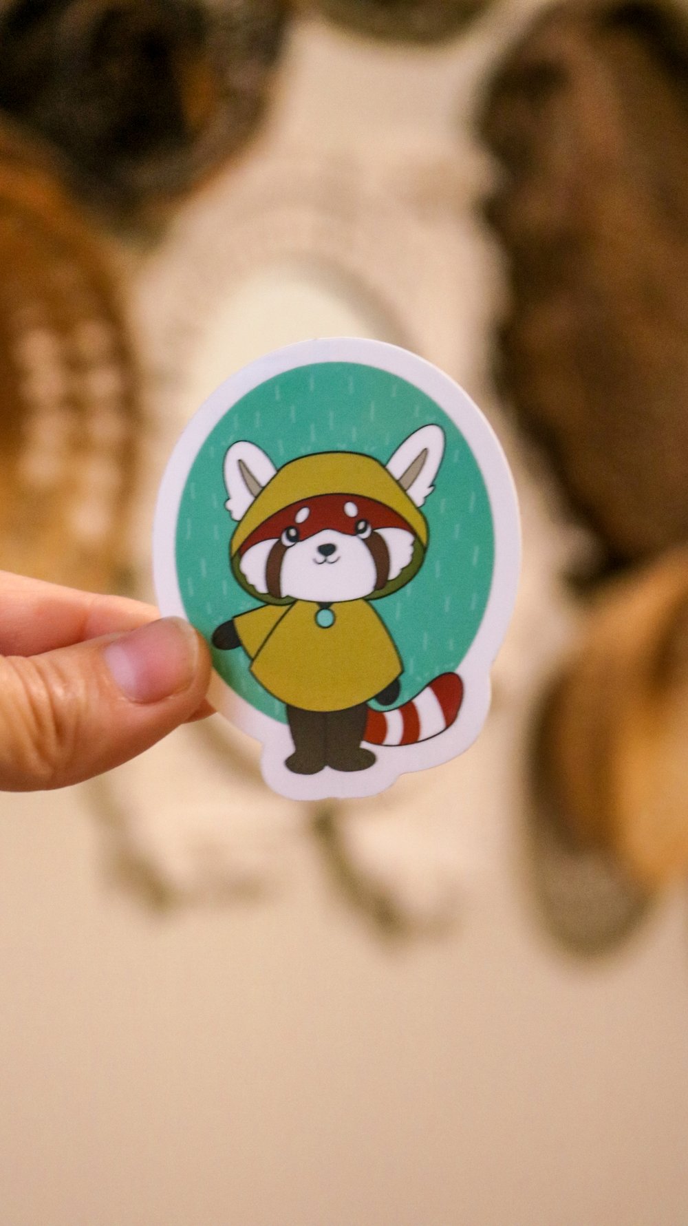 Image of Red Panda with Raincoat Waterproof Sticker