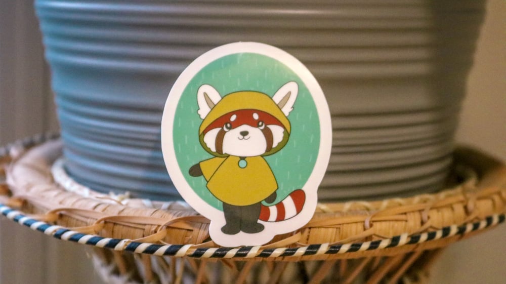 Image of Red Panda with Raincoat Waterproof Sticker