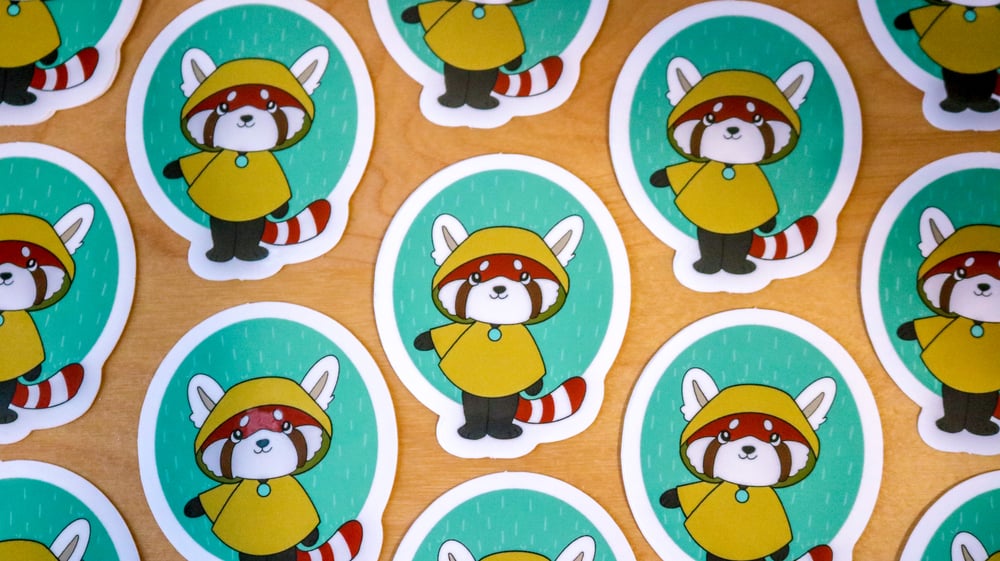 Image of Red Panda with Raincoat Waterproof Sticker