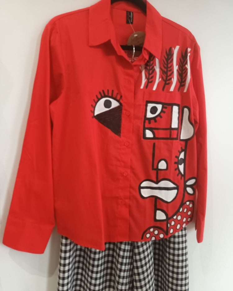 Image of red painted shirt...small